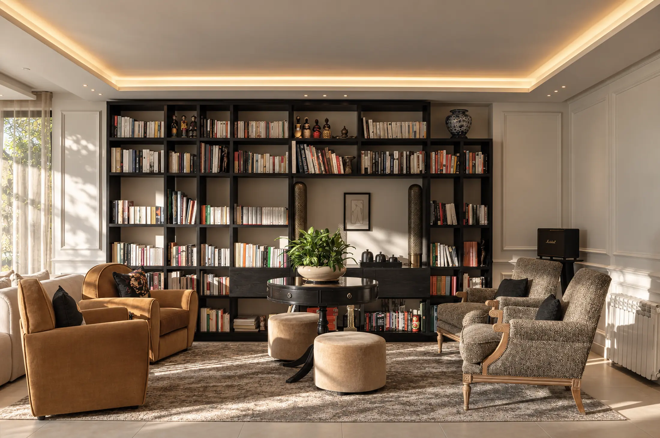 Vision d’intérieur avec bibliothèque sur mesure à Casablanca, design BAIA